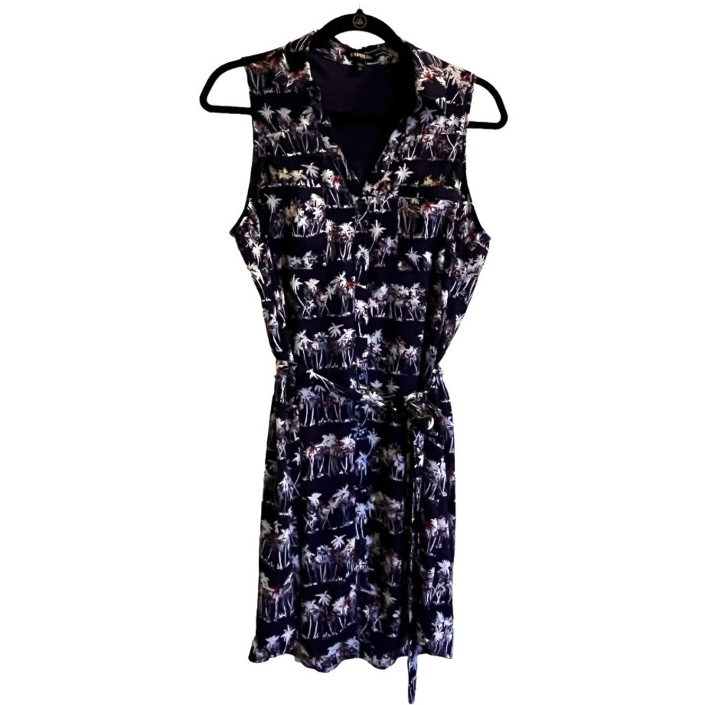 Express Navy Palm Print Midi Dress